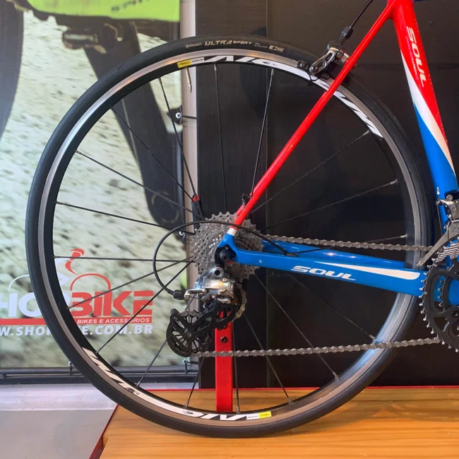 Bicicleta Soul 3R3 Carbon Aro 700 Sram Force 22V Azul e Vermelho - Seminova