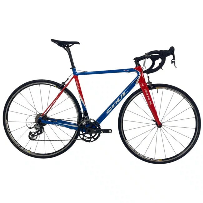 Bicicleta Soul 3R3 Carbon Aro 700 Sram Force 22 Velocidades T-54 Azul e Vermelho - Seminova