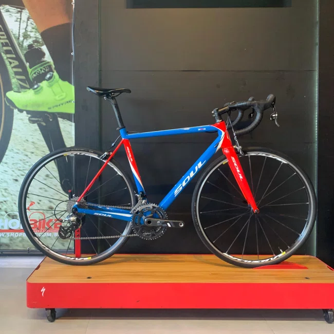 Bicicleta Soul 3R3 Carbon Aro 700 Sram Force 22V Azul e Vermelho - Seminova