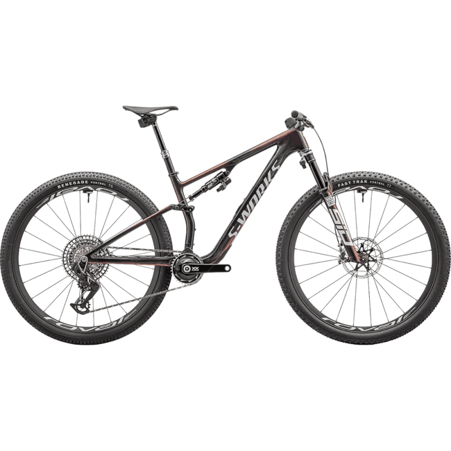 Bicicleta Specialized S-Works Epic 8 Aro 29 Sram XX 12v Carbono Brilhante e Rosa Vivo Metálico e Viavi Magenta Gold e Sombra