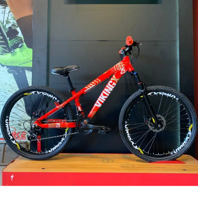 Bicicleta Vikingx Aro 26 Tuff 25 Shimano 21v Vermelho, Branco e Dourado