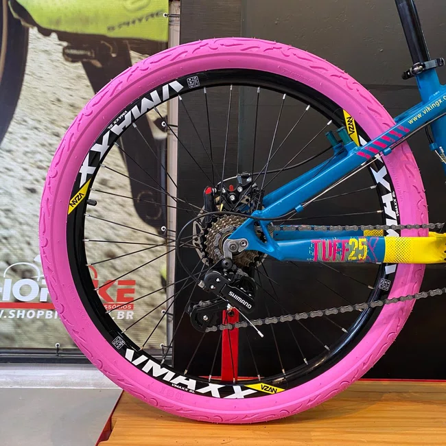 Bicicleta Vikingx Aro 26 Tuff-25 Shimano Verde Amarelo Rosa