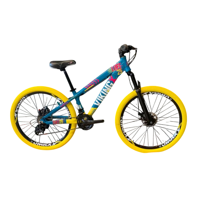 Bicicleta Vikingx Aro26 Tuff 25 Shimano 21v Verde, Amarelo e Rosa Bicicleta Vikingx Aro26 Tuff 25 Shimano 21v Verde, Amarelo e Rosa