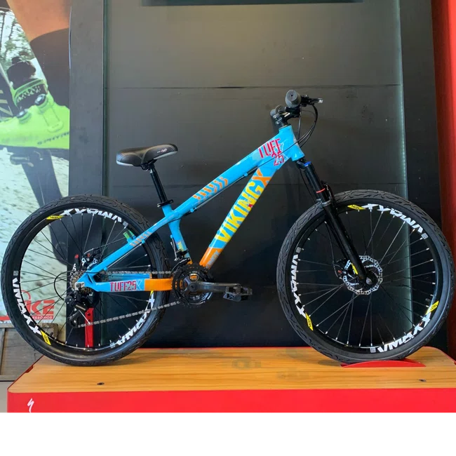 Bicicleta Vikingx Tuff 25 Aro 26 Shimano 21v Azul e Laranja e Amarelo