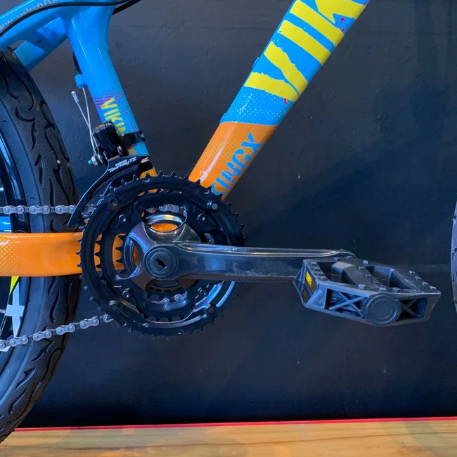 Bicicleta Vikingx Tuff 25 Aro 26 Shimano 21v Azul e Laranja e Amarelo