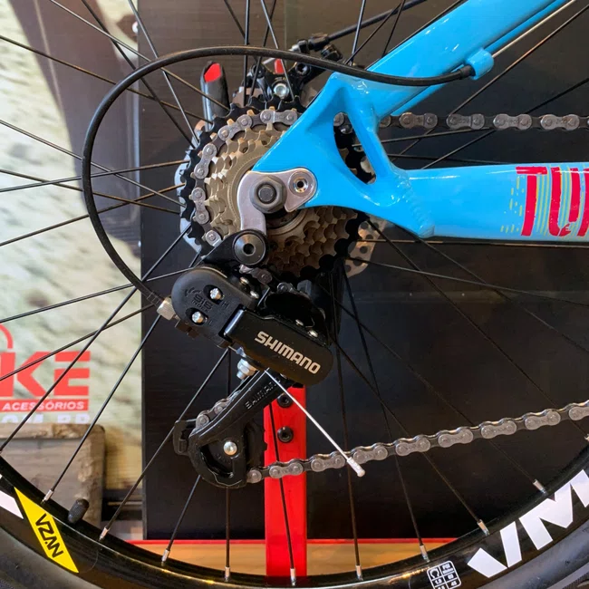 Bicicleta Vikingx Tuff 25 Aro 26 Shimano 21v Azul e Laranja e Amarelo