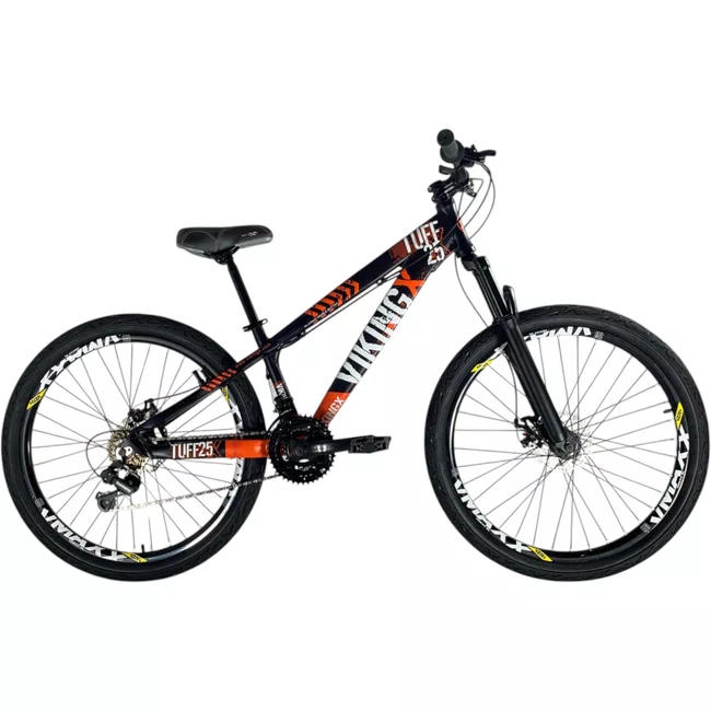 Bicicleta Vikingx Tuff-25 Aro 26 Shimano 21v Roxa e Laranja e Branca