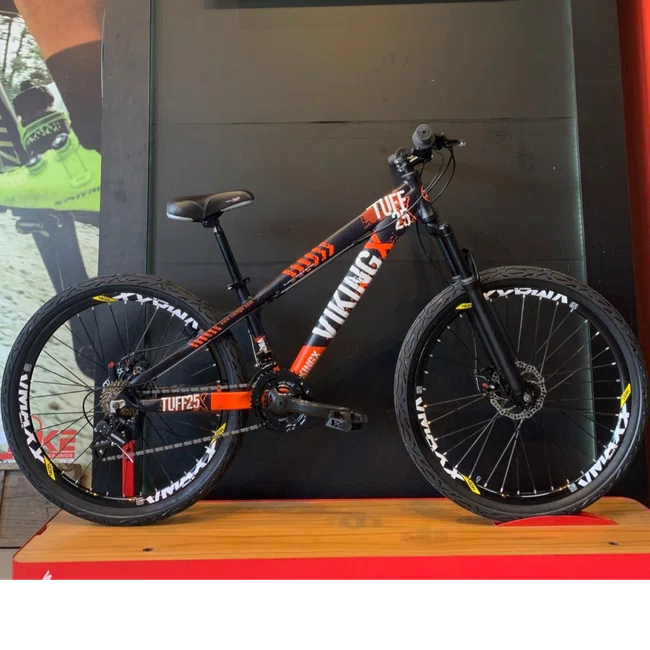 Bicicleta Vikingx Tuff-25 Aro 26 Shimano 21v Roxa e Laranja e Branca