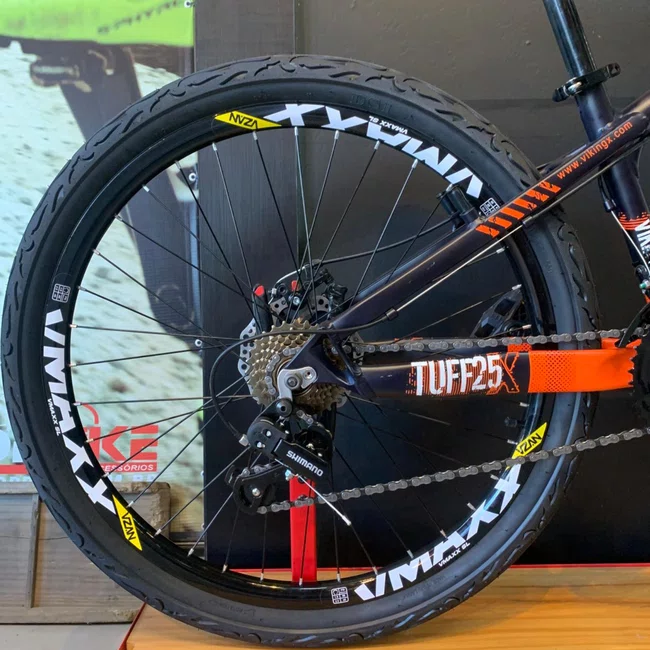 Bicicleta Vikingx Tuff-25 Aro 26 Shimano 21v Roxa e Laranja e Branca