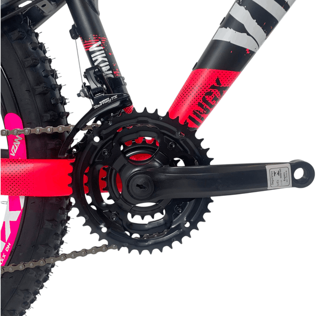 Bicicleta VikingX Tuff 25 Aro 26 Tourney 21v Preto e Rosa e Azul e Rosa