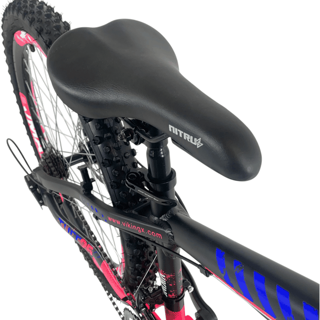 Bicicleta VikingX Tuff 25 Aro 26 Tourney 21v Preto e Rosa e Azul e Rosa