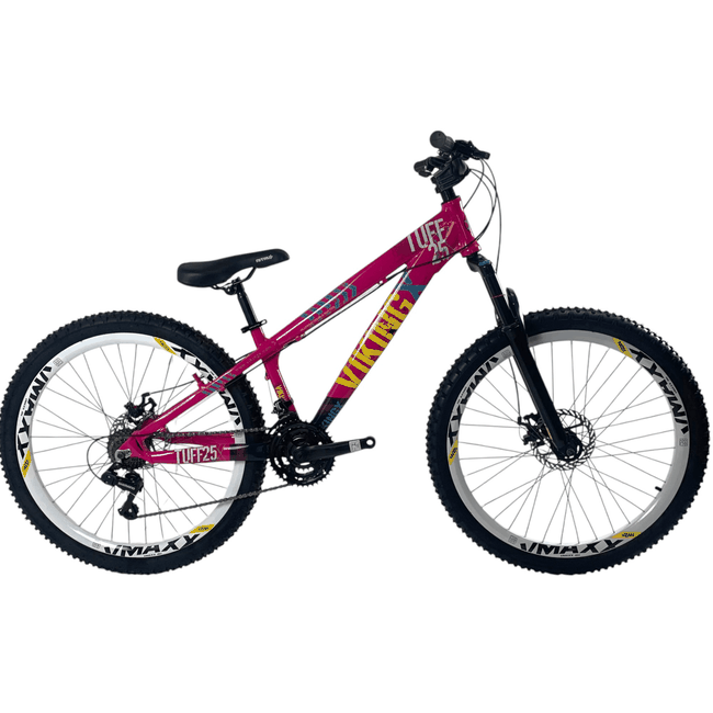 Bicicleta VikingX Tuff 25 Aro 26 Tourney 21v Rosa e Azul e Amarelo