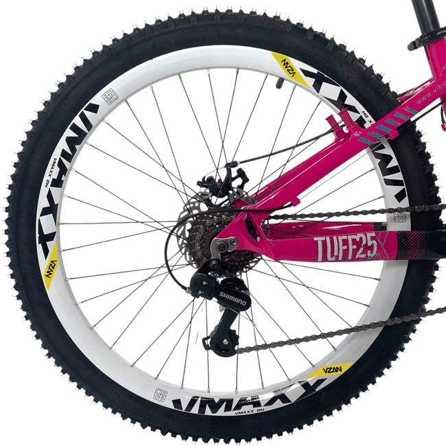 Bicicleta VikingX Tuff 25 Aro 26 Tourney 21v Rosa e Azul e Amarelo