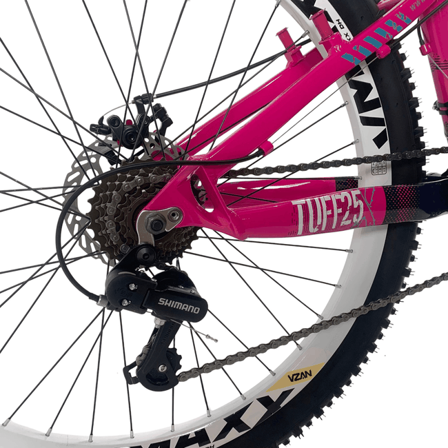 Bicicleta VikingX Tuff 25 Aro 26 Tourney 21v Rosa e Azul e Amarelo