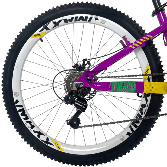 Bicicleta Vikingx Tuff 25 Aro 26 Tourney 21v Roxo e Amarelo e Verde