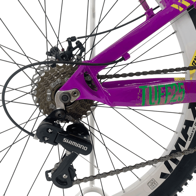 Bicicleta Vikingx Tuff 25 Aro 26 Tourney 21v Roxo e Amarelo e Verde