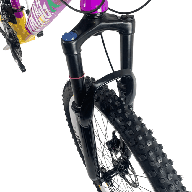 Bicicleta Vikingx Tuff 25 Aro 26 Tourney 21v Roxo e Amarelo e Verde