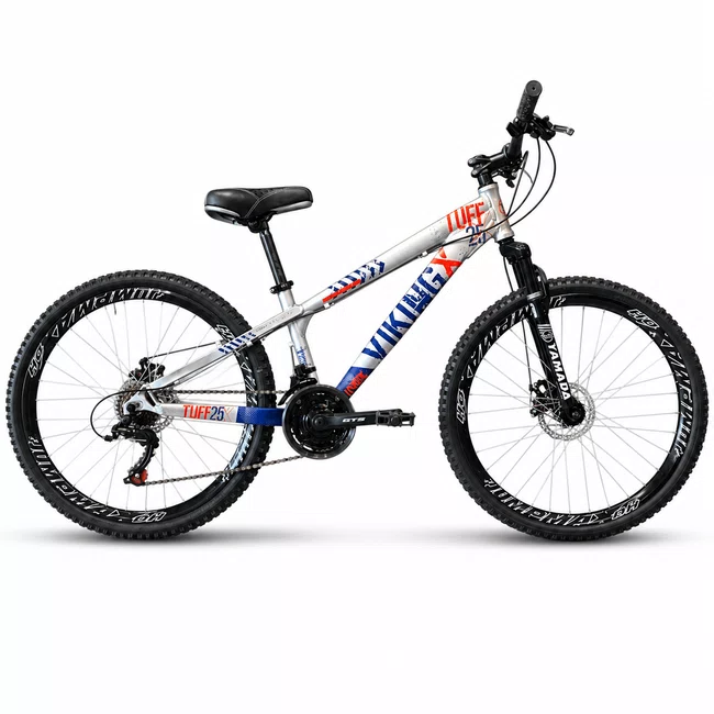 Bicicleta Vikingx Tuff 25  Aro 26 Tourney TZ 21v Prata e Azul