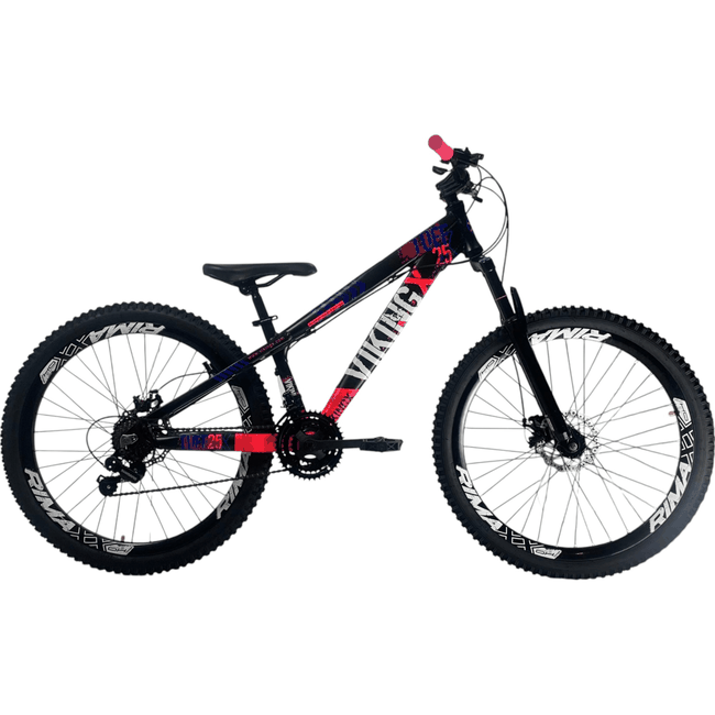 Bicicleta Vikingx Tuff 25 Shimano 21v Preta e Rosa e Azul e Branca