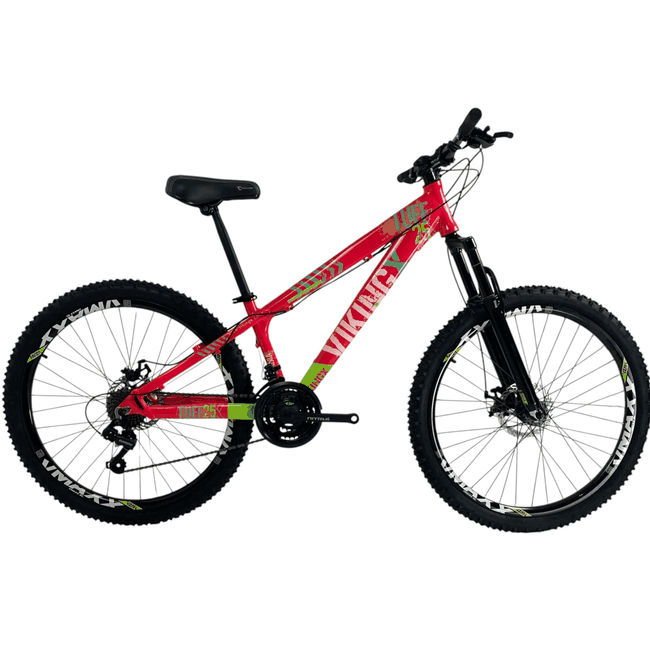 Bicicleta Vikingx Tuff 25 Shimano Aro 26 21v Rosa e Verde