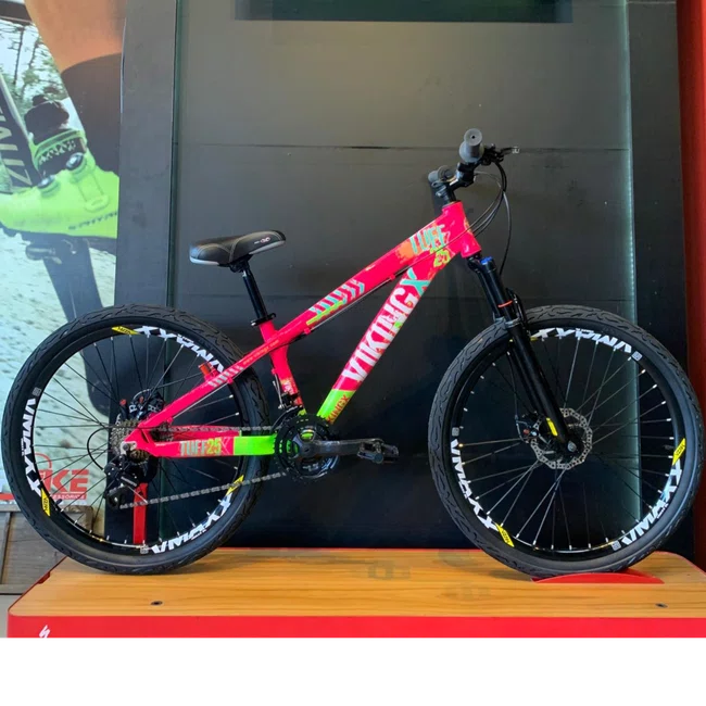 Bicicleta Vikingx Tuff 25 Shimano Aro 26 21v Rosa e Verde
