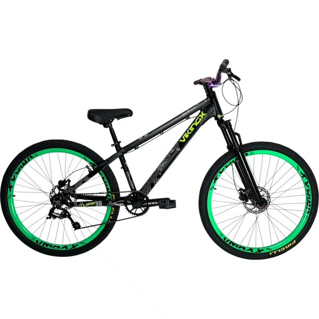 Bicicleta Vikingx Tuff-30 Aro 26 Preta e Verde com Guidão Camaleão