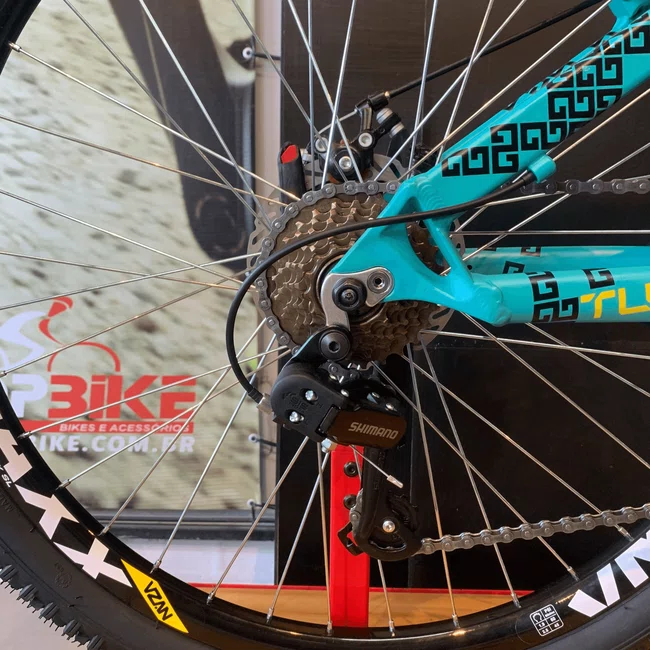 Bicicleta Vikingx Tuff-30 Aro 26 Shimano 21v Azul Turquesa e Amarela