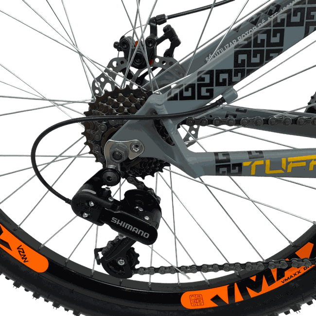 Bicicleta VikingX Tuff 30 Shimano 21v Aro 26 Grafite e Amarelo e Preto e Laranja