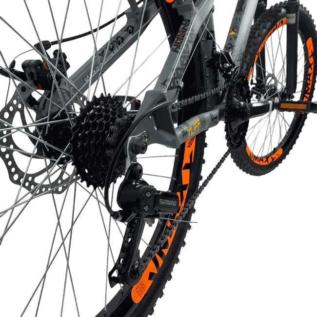 Bicicleta VikingX Tuff 30 Shimano 21v Aro 26 Grafite e Amarelo e Preto e Laranja