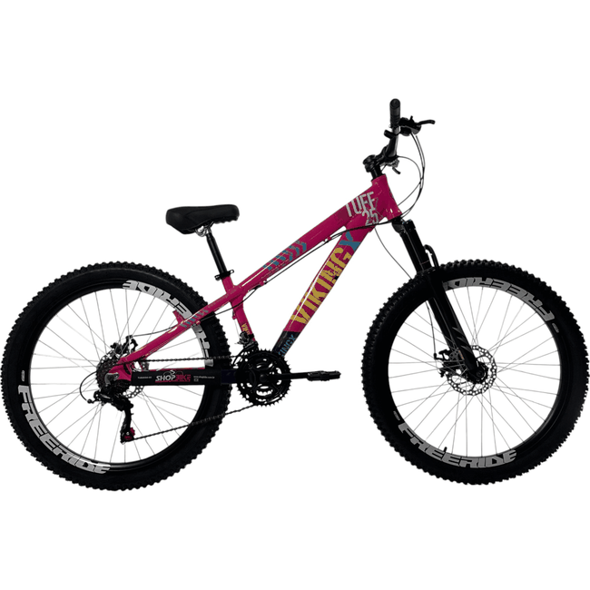 Bicicleta Vikingx Tuff25 21V Aro 26 Rosa e Amarelo e Branca e Azul