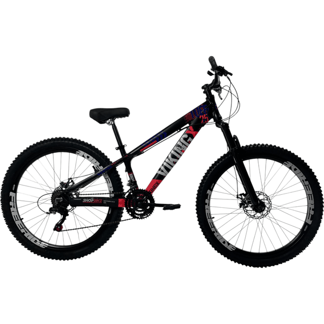 Bicicleta Vikingx Tuff25 Shimano 21v Aro 26 Preta e Rosa e Azul e Branca