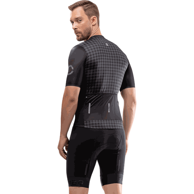 Camisa Ciclismo Jersey Masculina Manga Curta Euro Furbo Plaid Preto e Cinza