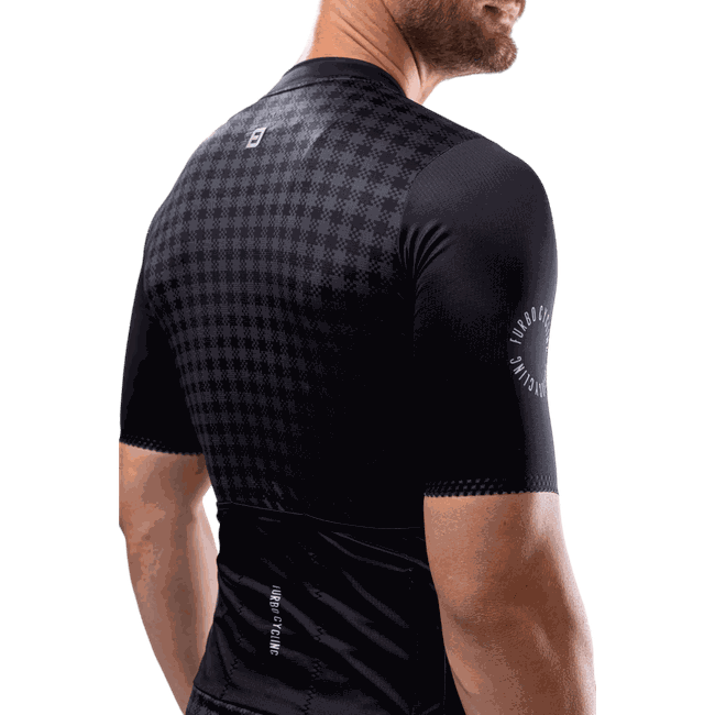 Camisa Ciclismo Jersey Masculina Manga Curta Euro Furbo Plaid Preto e Cinza