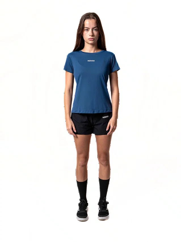 Camisa Feminina Nomad Trail Run Manga Curta Azul