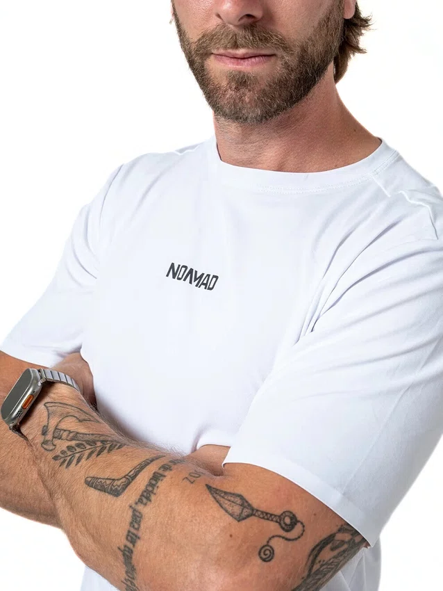 Camisa Masculina Nomad Trail Run Manga Curta Branca