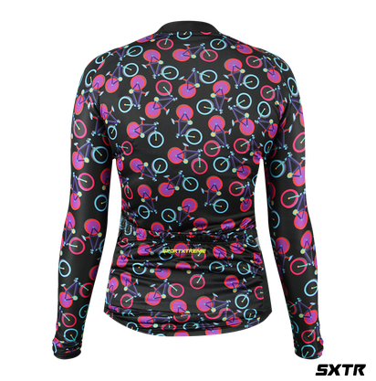 Camisa SportXtreme Slim Manga Longa Cycling Feminino Preto e Rosa