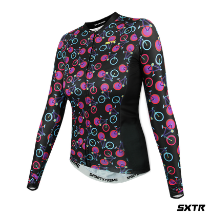 Camisa SportXtreme Slim Manga Longa Cycling Feminino Preto e Rosa