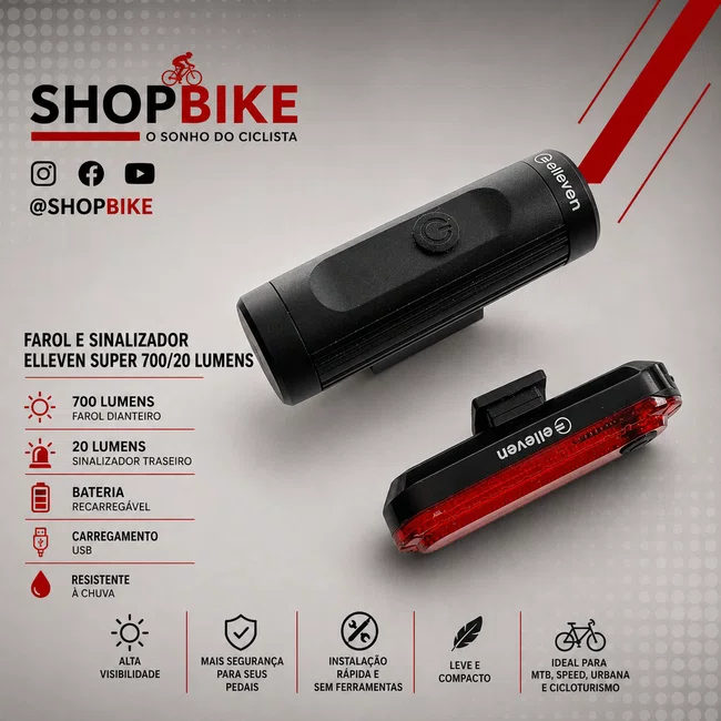 Farol e Sinalizador Led Elleven Super 700/20 Lumens com Carregador USB