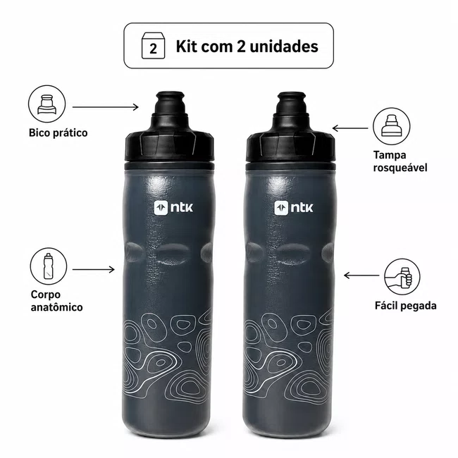 Kit 2 Caramanholas NTK Squeeze 600ml Preta/Preta