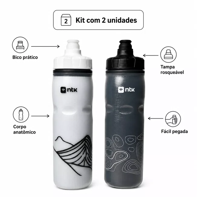 Kit 2 Caramanholas NTK Squeeze 600ml Preta/Branco