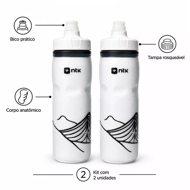 Kit 2 Caramanholas NTK Squeeze 600ml Branca/Branca
