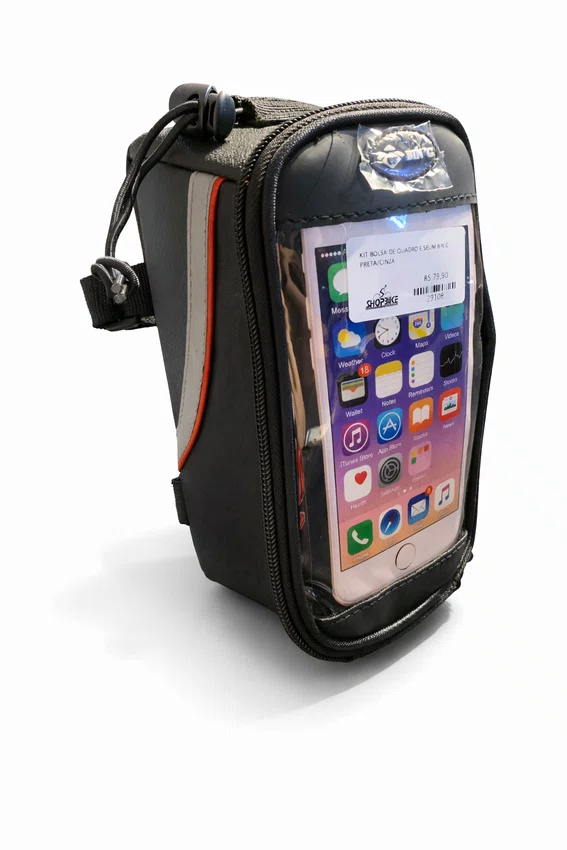 Kit bolsa de quadro e selim bin´g preta/cinza