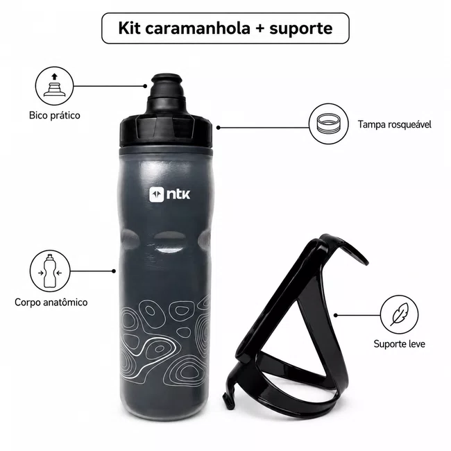 Kit Caramanhola Squeeze NTK Branca 600ml + Suporte WG Sports