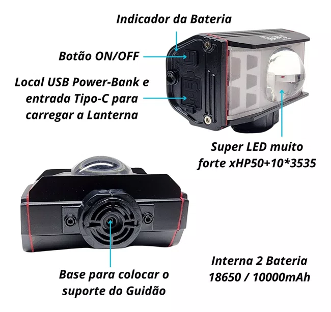 Kit farol j.w.s ws-5259 50000 lumes+sinalizador 10 lumes