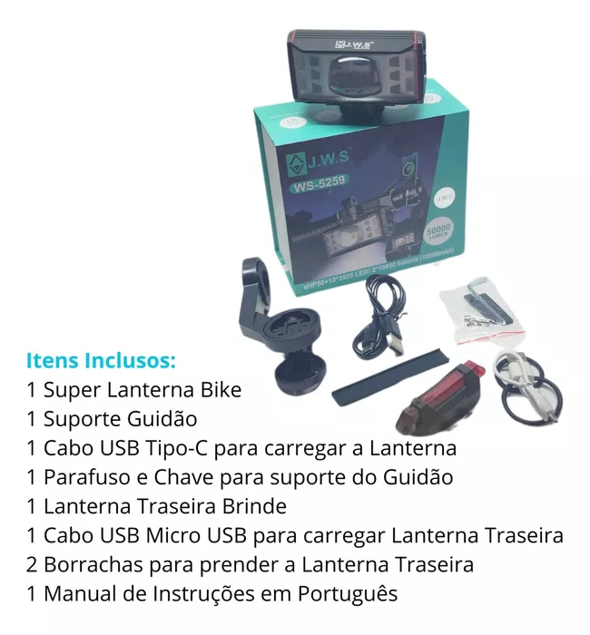 Kit farol j.w.s ws-5259 50000 lumes+sinalizador 10 lumes