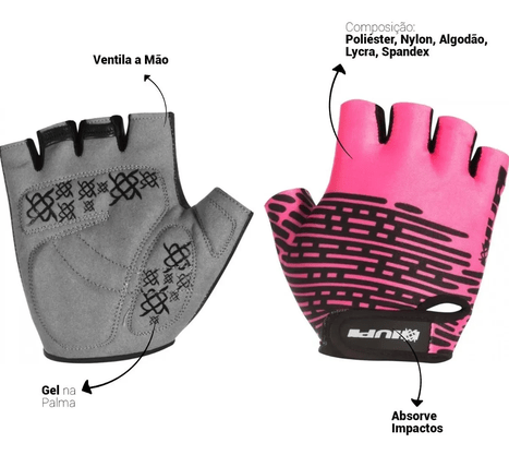 Luva Hupi Eco Bio Dedo Curto Rosa Neon