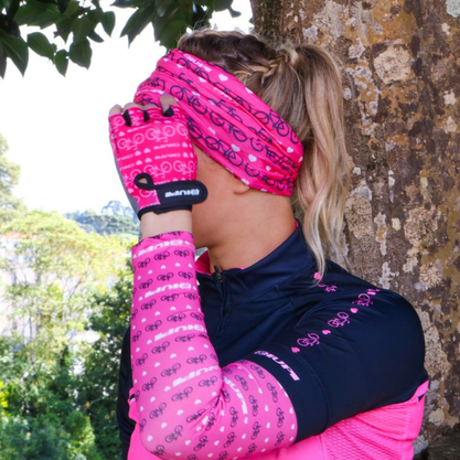Luva Hupi Love Bike Dedo Curto Rosa