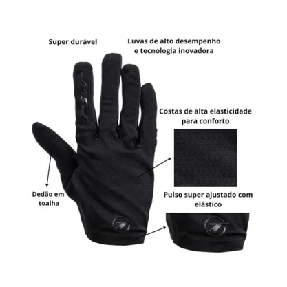 Luva TSW 07 MTB Dedo Longo Preto