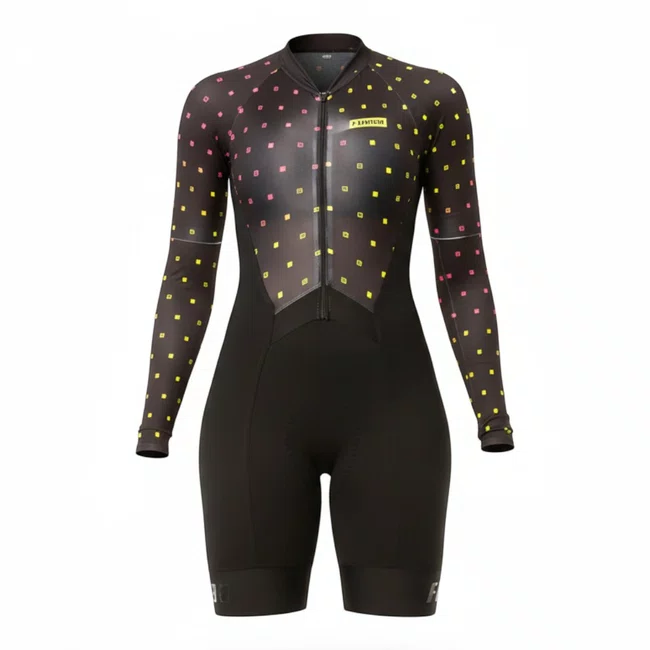 Macaquinho Feminino Furbo Emana New Brand Manga Curta com Manguito Preto e Rosa e Amarelo