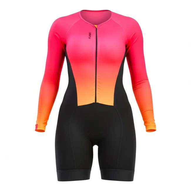 Macaquinho Feminino Furbo Gradiant Blade Manga Longa Rosa e Laranja e Preto